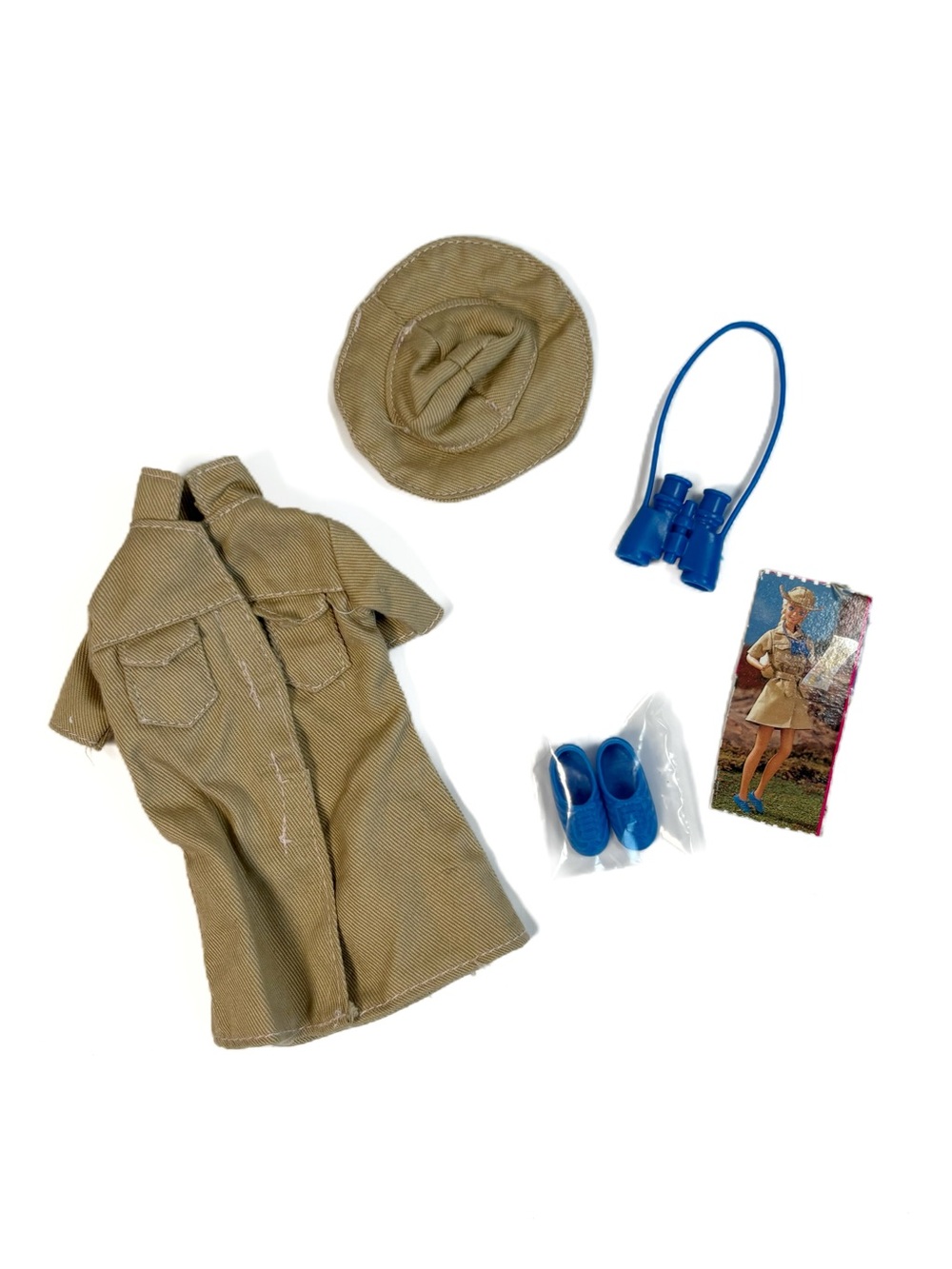 1996 Barbie Safari Outfit Set Tan Dress Hat Accessories Vintage 90s